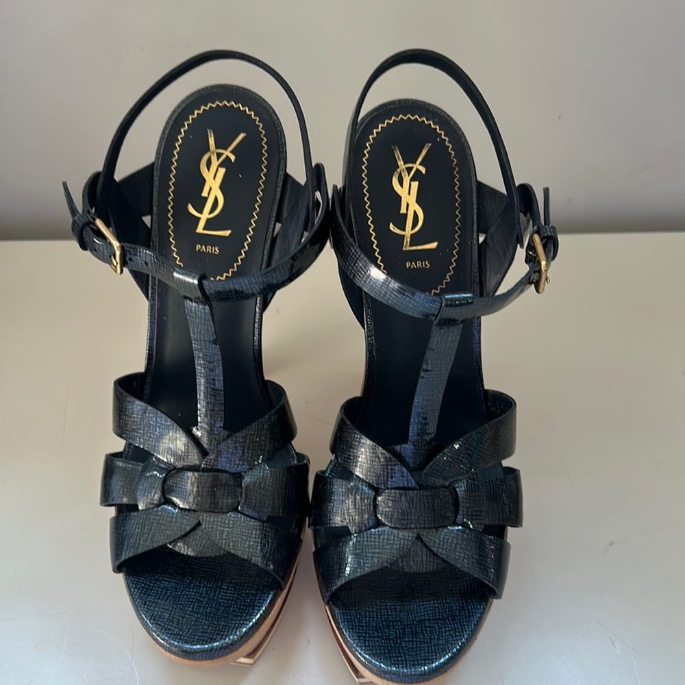 Gorgeous, blue YSL tribute with 6 inch chunky heel. In great condition..